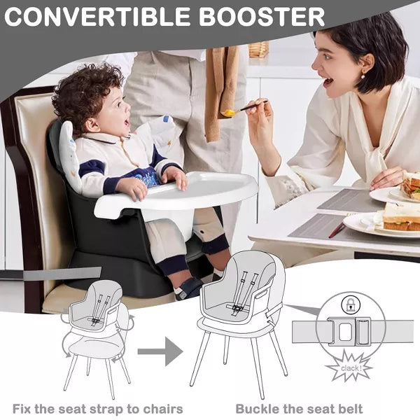 Kinder King 8 in 1 Baby High Chair, Coverts to Dining Booster Seat, Removable Tray & Double Seat Cover, Easy to Wipe