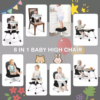 Kinder King 8 in 1 Baby High Chair, Coverts to Dining Booster Seat, Removable Tray & Double Seat Cover, Easy to Wipe