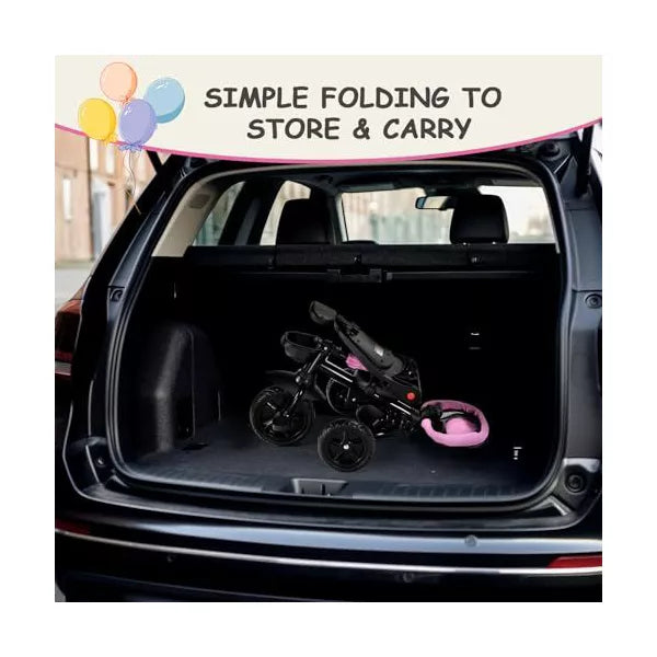 Kinder King 7 in 1 Kids Baby Stroller Tricycle Folding Toddler Trike w Adjustable Push Handle