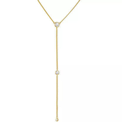Molenia Gold Long Necklace for Women Trendy, Y Necklace Dainty 14K Gold Plated Drop Dangle Chain CZ Necklace, Simple Jewelry Gifts for Her Mom Women