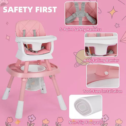 Kinder King 15 in 1 Baby High Chair, Coverts to Rotatable Activity Play Center/Infant Dining Booster Seat, Detachable Toys, Removable Tray