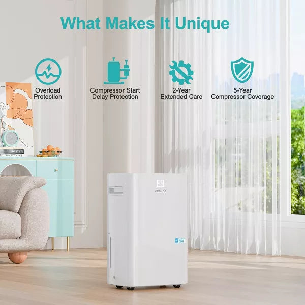 Kesnos Energy Star 50-100 Pint Dehumidifier for Large Spaces with Smart Humidity Control and Versatile Drainage