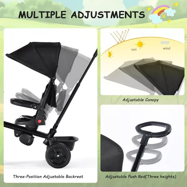 Kinder King Baby Stroller Tricycle, 6 in 1 Kids Trike w/Adjustable Push Handle, Rotatable Seat