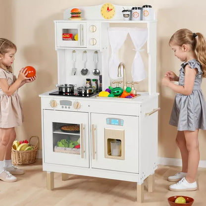 Kinder King Wooden Kids Play Kitchen, Toy Kitchen Playset for Toddler, Realistic Kitchen Sets w/Lights & Sounds, Gift for Boys Girls Age 3+