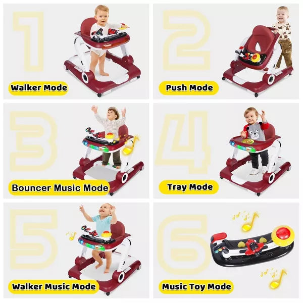 Kinder King 5-in-1 Baby Walker with Music & Lights, Activity Center for Toddler, Adjustable Height, Safety Bumper