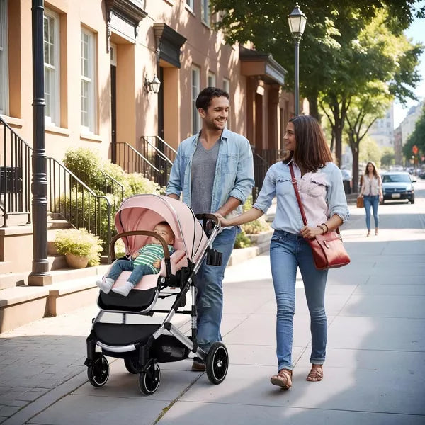 Kinder King Roc 1 Reversible Folding Baby Stroller, High Landscape, Adjustable Canopy, Anti-Shock, 5-Point Harness, Cup Holder