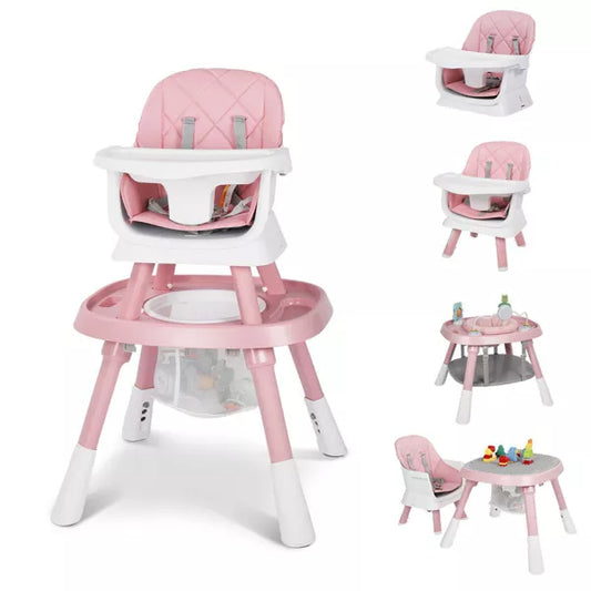 Kinder King 15 in 1 Baby High Chair, Coverts to Rotatable Activity Play Center/Infant Dining Booster Seat, Detachable Toys, Removable Tray