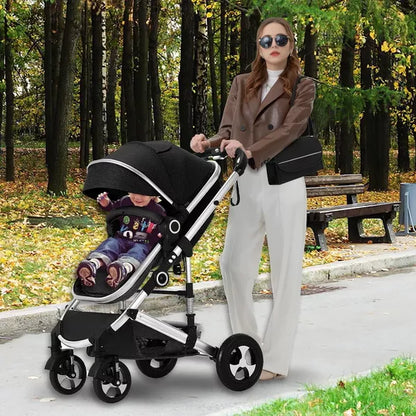 Kinder King Cozi 2 Convertible Baby Stroller, Folding High Landscape Infant Carriage, Adjustable Canopy, Diaper Bag, Anti-Shock