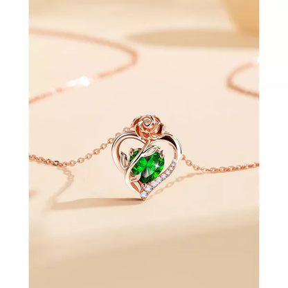 Molenia Heart Birthstone Necklace for Women 925 Sterling Silver Rose Gold Necklace Pendant Jewelry Christmas Anniversary Birthday Gifts for Her