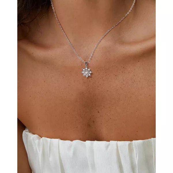 Molenia Flower Pendant Necklace for Women, 925 Sterling Silver Floral Pendant Cubic Zirconia Simple Dainty Jewelry Birthday Gifts for Women Her Mom