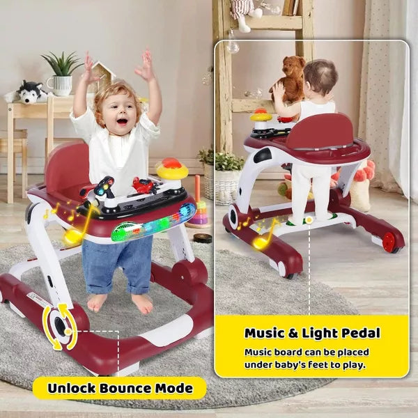 Kinder King 5-in-1 Baby Walker with Music & Lights, Activity Center for Toddler, Adjustable Height, Safety Bumper