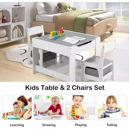 Kinder King 3-in-1 Kids Table & 2 Chairs Set with Storage, Removable Top & Blackboard, for Art, Crafts, Reading, Play