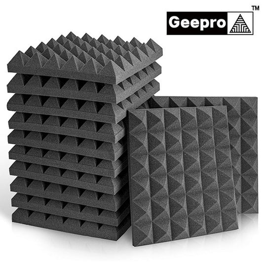 Geepro 8 Pcs/set Soundproofing Foam Studio Acoustic Panels Pyramid Fireproof Panels Foam Tiles Sound Insulation Absorbing, 12x12x2 inch