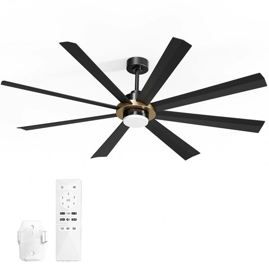 Havato 60" Smart Flush Mount Ceiling Fan with Light - Remote Control, 6 Speeds & Reversible DC Motor, 3 Color Dimmable LED, Ultra Quiet 35dB, Timer Function for Bedroom & Indoor Spaces (Black)