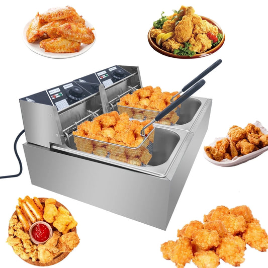 Jacgood 10.6QT Commercial Electric Deep Fryer 5000W Professional Stainless Steel Countertop French Fry with Basket for Restaurant