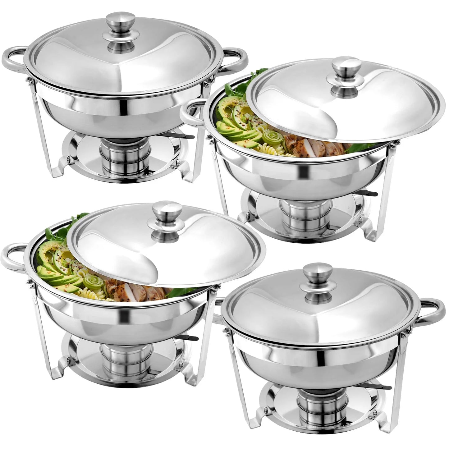 Jacgood 5 qt Disposable Stainless Steel Chafing Dish with Lid & Holder (Set of 4)
