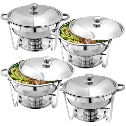 Jacgood 5 qt Disposable Stainless Steel Chafing Dish with Lid & Holder (Set of 4)