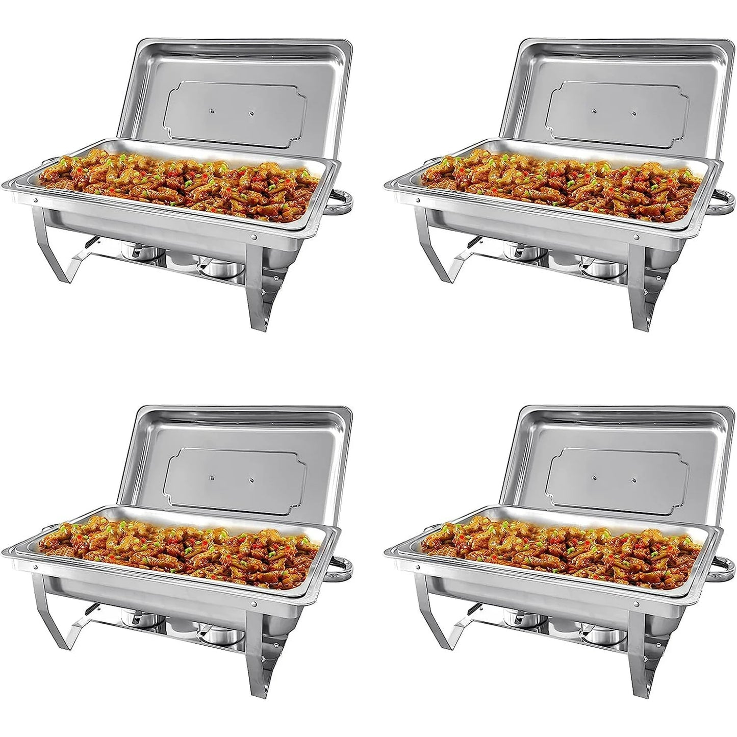 Jacgood Chafing Dish Buffet Set 4 Pack 8QT Full Pan Stainless Steel Food Warmer Chafer Complete Set with Water Pan, Chafing Fuel Holder for Home Party, Buffets, Wedding, Banquet, Catering Events