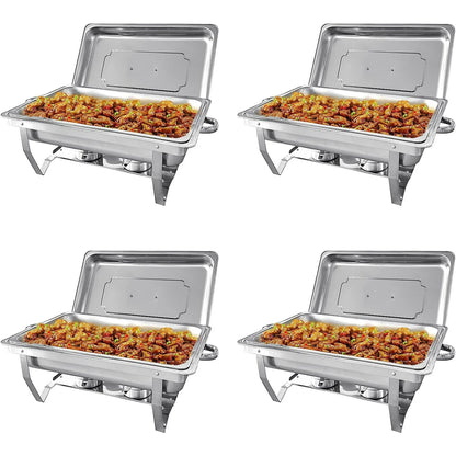 Jacgood Chafing Dish Buffet Set 4 Pack 8QT Full Pan Stainless Steel Food Warmer Chafer Complete Set with Water Pan, Chafing Fuel Holder for Home Party, Buffets, Wedding, Banquet, Catering Events