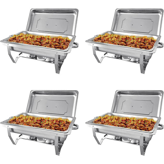 Jacgood Chafing Dish Buffet Set 4 Pack 8QT Full Pan Stainless Steel Food Warmer Chafer Complete Set with Water Pan, Chafing Fuel Holder for Home Party, Buffets, Wedding, Banquet, Catering Events