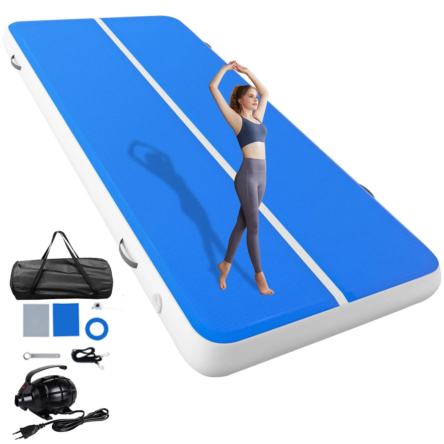 Jacgood 20FTx6.6FT Air Tumbling Track Inflatable Air Gymnastics Mat 8" Thickness for Home /Training/Cheerleading/Yoga/Water Sports with Electric Air Pump
