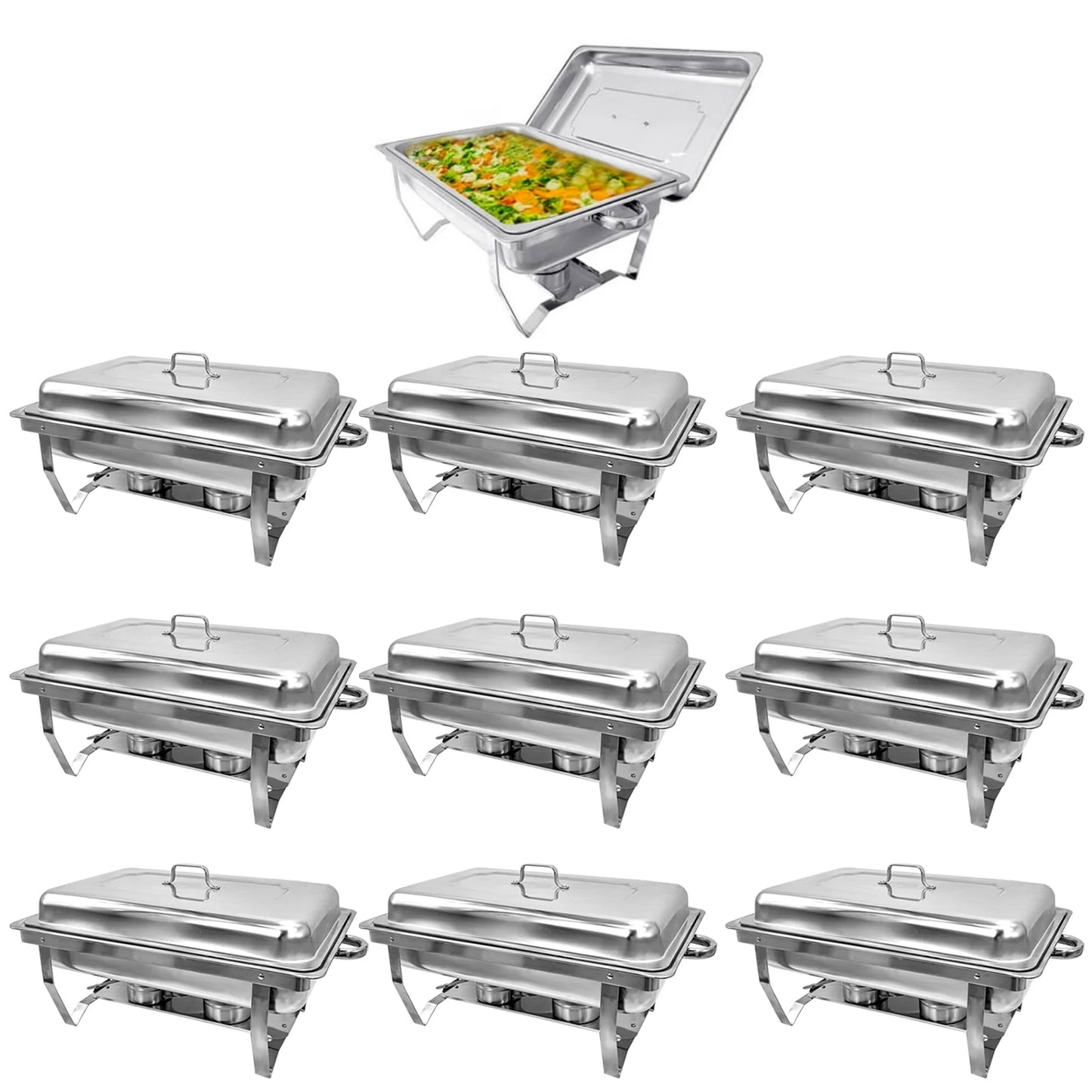 Jacgood Chafing Dish 8Qt Stainless Steel Chafer 10 Packs Full Size Rectangular Chafers for Catering Buffet Warmer Set
