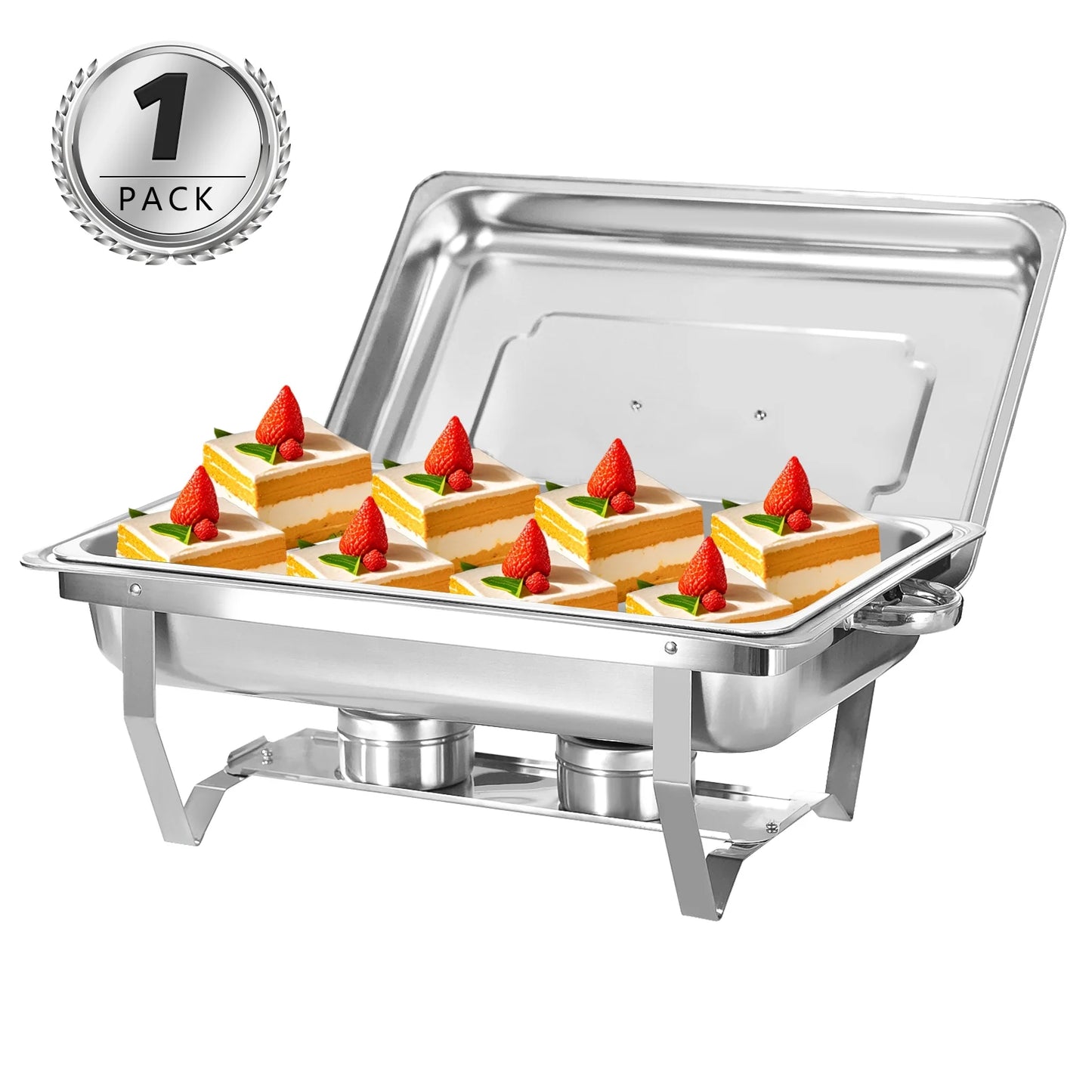 Jacgood Chafing Dish Chafer 8 QT Full size Stainless Steel Food Warmer Foldable Stove Dish Set Rectangular Chafing Dish Full Buffet Catering 1 pack