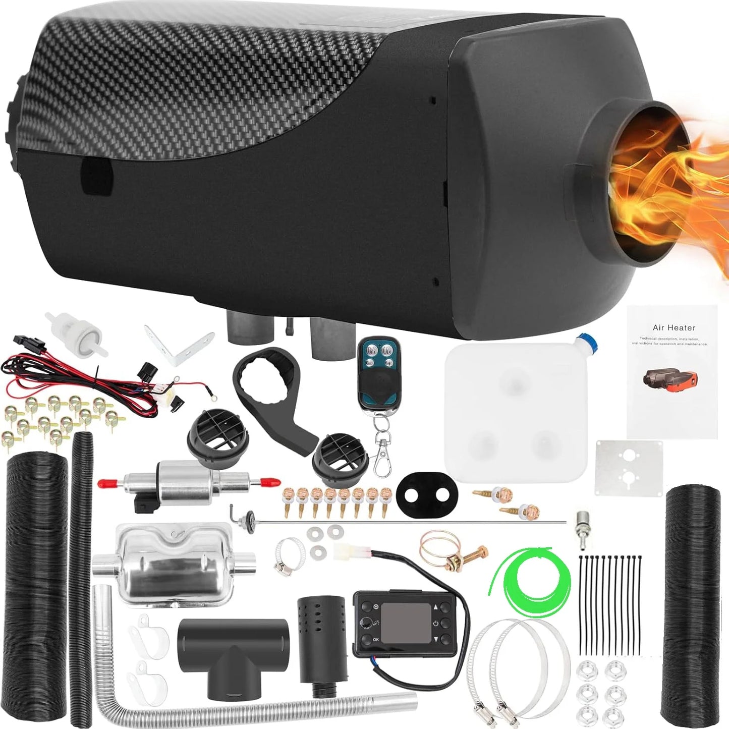 Jacgood Diesel Heater 12V Muffler 8KW Air Diesel Heater 12V Diesel Air Heater with LCD Switch for Car Trucks Motor- Home Boat Bus Can，Black