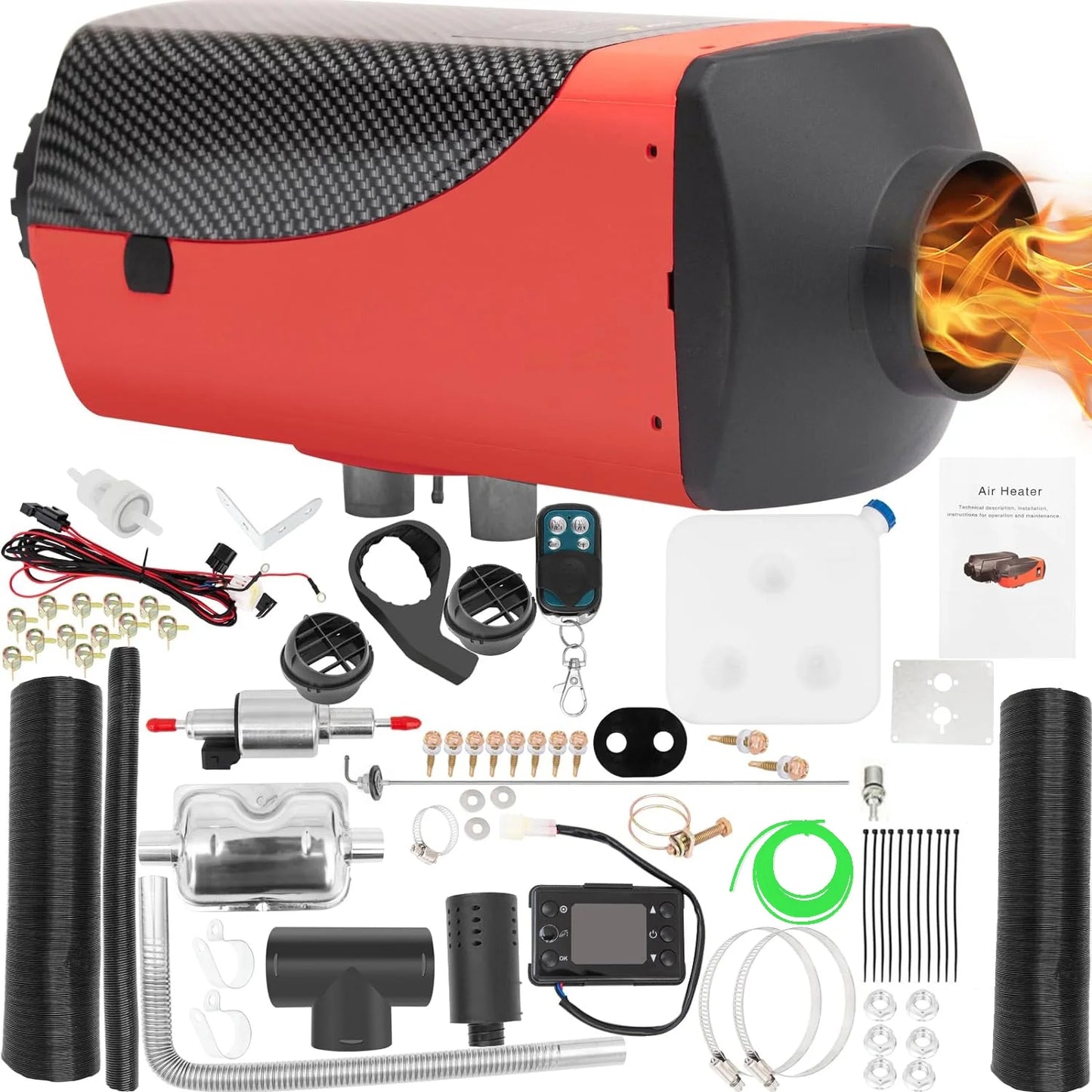 Jacgood Diesel Heater 12V Muffler 8KW Air Diesel Heater 12V Diesel Air Heater with LCD Switch for Car Trucks Motor- Home Boat Bus Can，Red