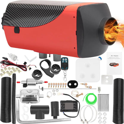 Jacgood Diesel Heater 12V Muffler 8KW Air Diesel Heater 12V Diesel Air Heater with LCD Switch for Car Trucks Motor- Home Boat Bus Can，Red
