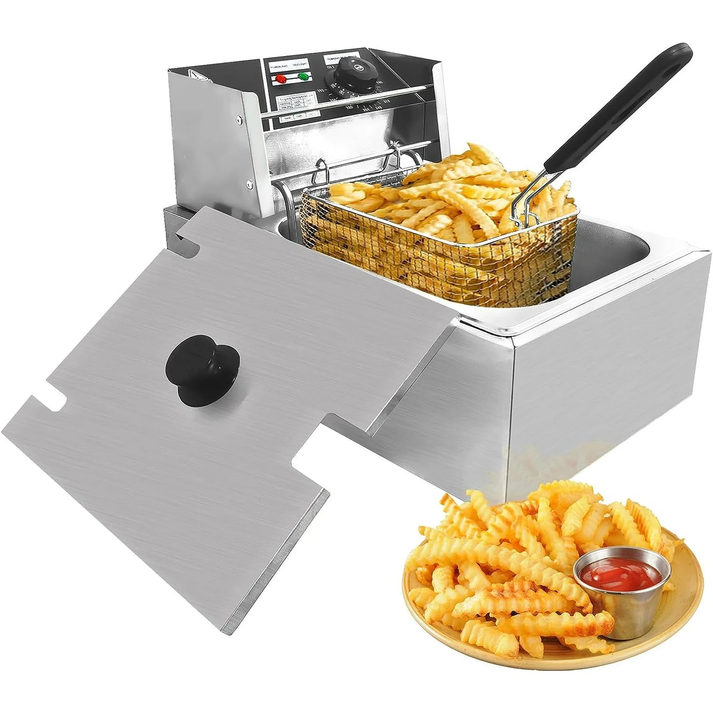 Jacgood Electric Countertop Deep Fryer 6L Dual Tank 2500W Commercial Restaurant Steel