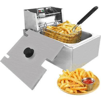 Jacgood Electric Countertop Deep Fryer 6L Dual Tank 2500W Commercial Restaurant Steel