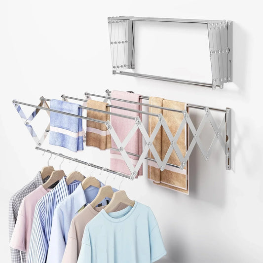 Katinyos Expandable Retractable Clothes Drying Rack, 7 Bar Space-Saving Aluminum Alloys Laundry Drying Rack, Towel Rack Wall Mounted for Laundry, Utility Room, Bathroom