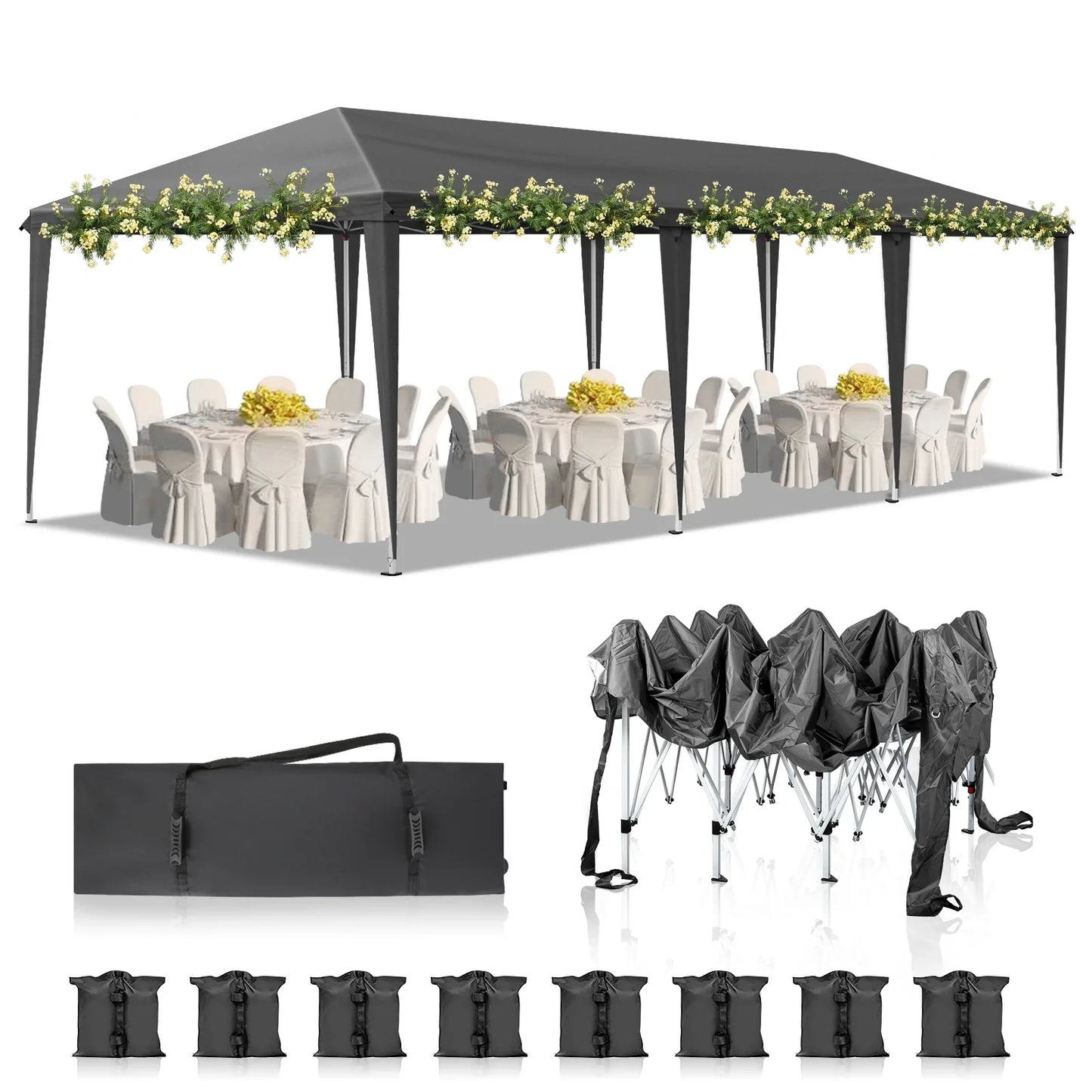 Ktaxon 10'X30' Pop up Wedding Party Tent Foldable Gazebo No Sidewalls Canopy Gray