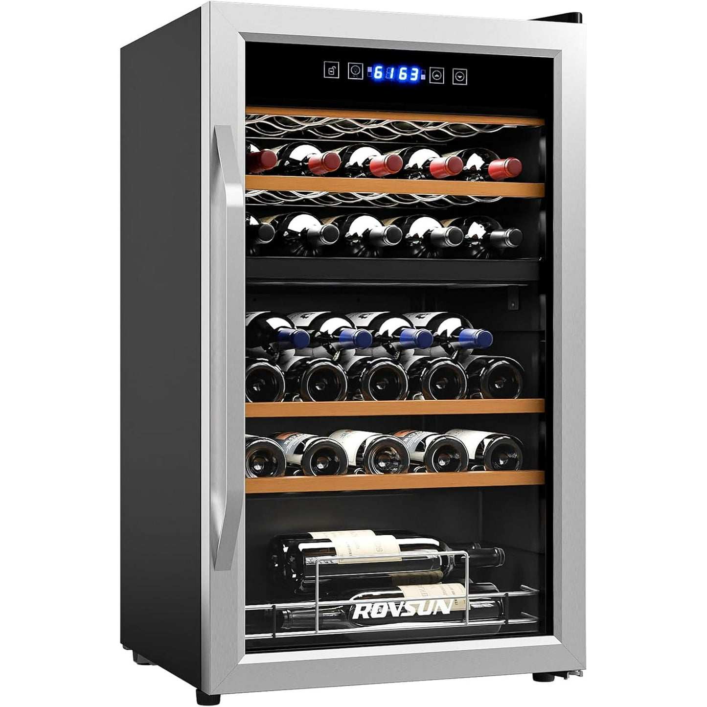 Ktaxon 33 Bottle Wine Fridge, Dual Zone Wine and Beverage Refrigerator with Independent Temp & LED Control Panel, Freestanding Wine Cooler Chiller for Red White Wine, Champagne, Beer