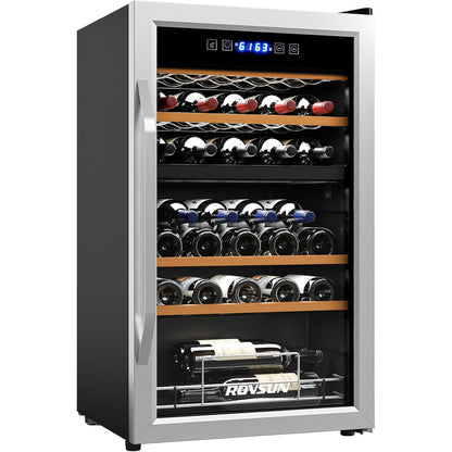 Ktaxon 33 Bottle Wine Fridge, Dual Zone Wine and Beverage Refrigerator with Independent Temp & LED Control Panel, Freestanding Wine Cooler Chiller for Red White Wine, Champagne, Beer