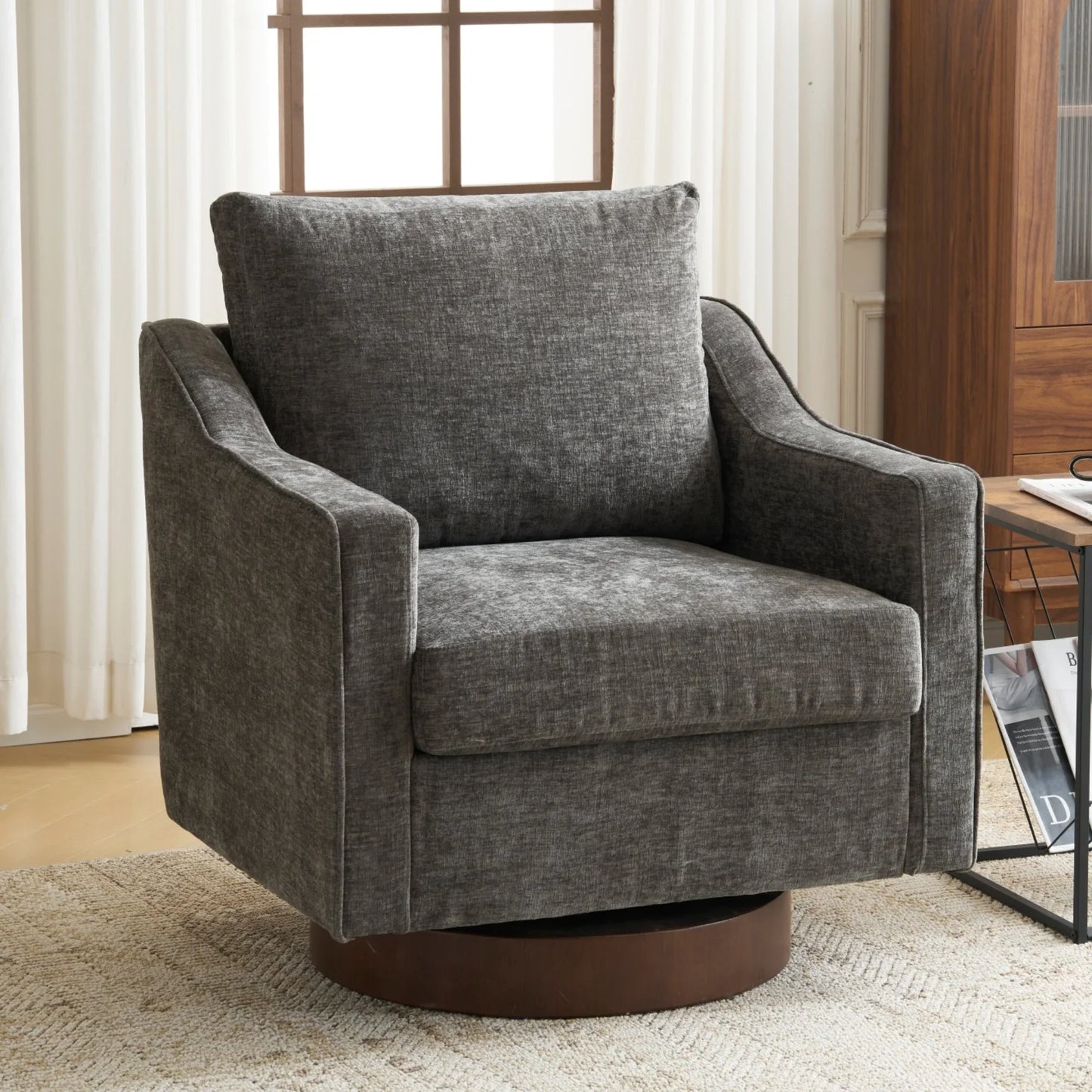 Ktaxon 360 Swivel Accent Chair Soft Chenille Fabric Arm Chair High Resilience Cushion Ideal for Living Room Bedroom Furniture Gray