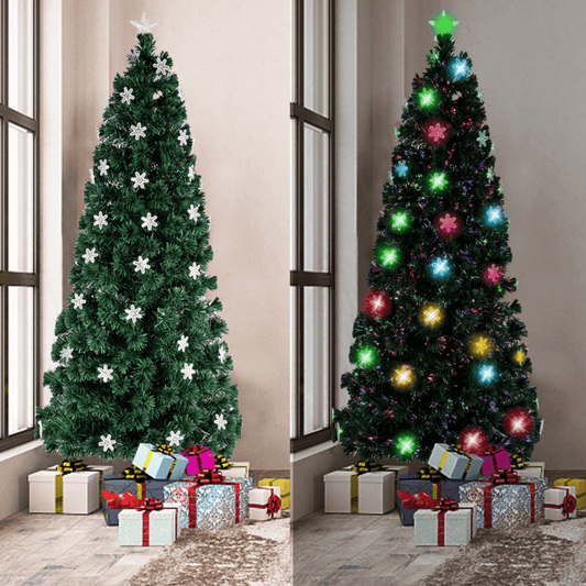 Ktaxon 6 FT Pre-Lit Fiber Optic Artificial Christmas Tree Multi-Color Lights Snowflakes LED