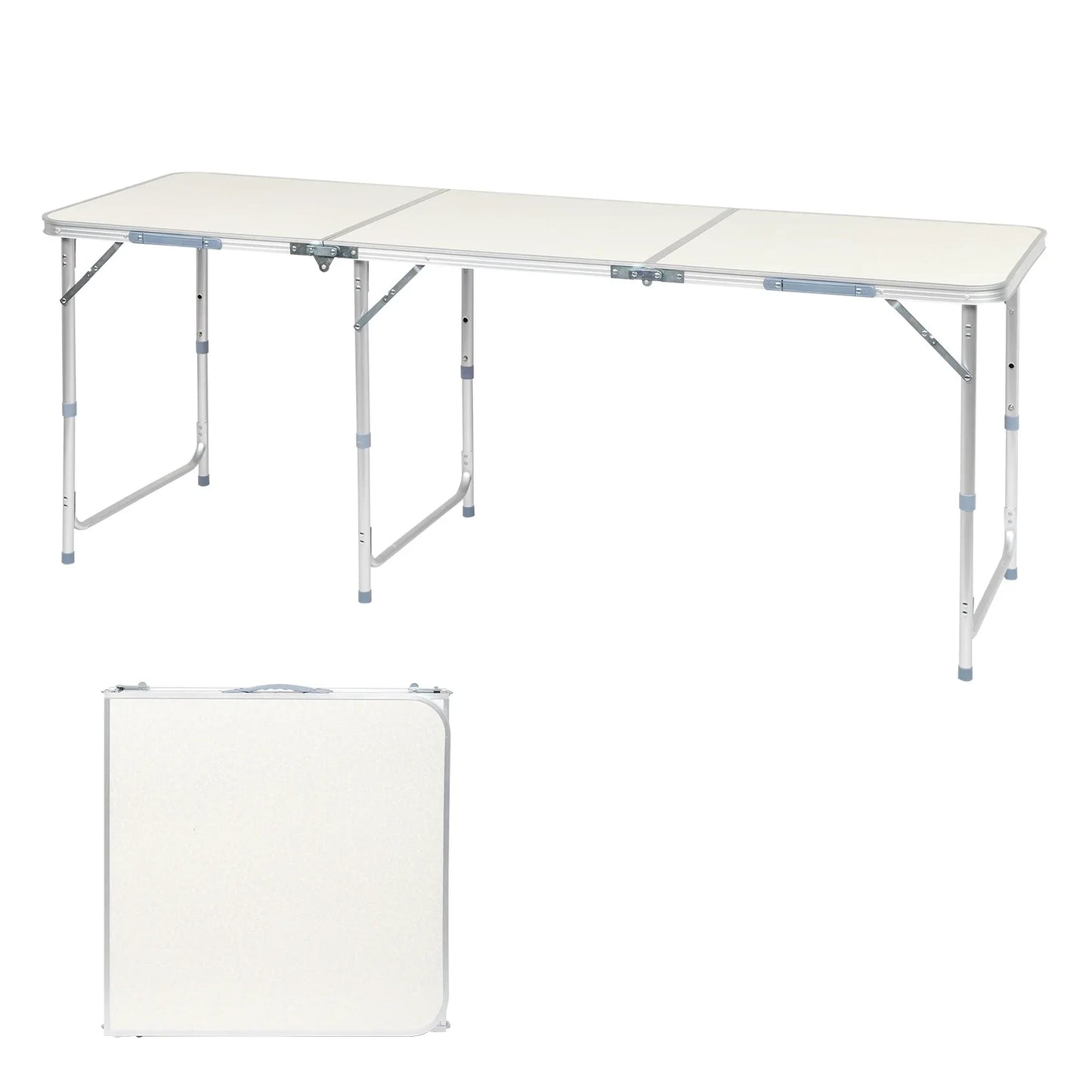 Ktaxon 6' Outdoor Portable Aluminum Camping Picnic Table, 3-Level Adjustable Height Metal Folding Dining Table, Use for Camping Party Wedding Garden Commercial Entertaining Events, White