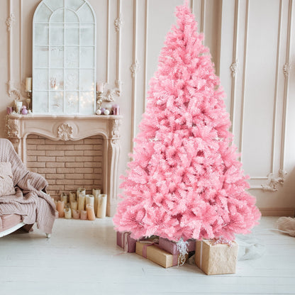 Ktaxon 7 Ft Full Christmas Tree, 1800 Branch Tips Artificial Traditional Unlit Xmas Tree Realistic with Metal Stand, Pink