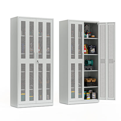 Ktaxon 71"H Metal Garage Storage Cabinet with 2 Mesh Doors, Garage Tool Storage Cabinet with Pegboards and 4 Adjustable Shelves, Locking Steel Tool Cabinets for Garage, Office, Workshop, Warehouse