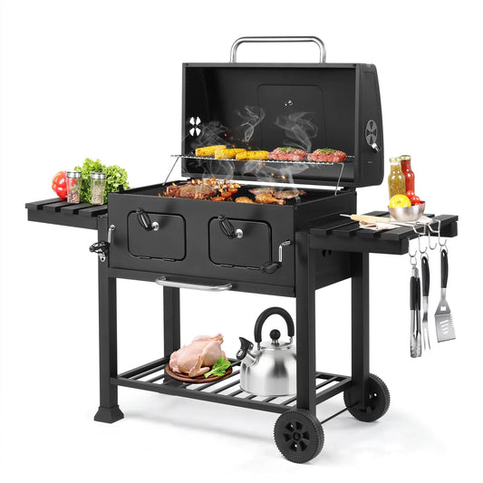 Ktaxon BBQ Grill Outdoor Charcoal Grill Smoker Large-sized Barbecue Grill with 2 Charcoal Doors for Patio,Backyard,Garden