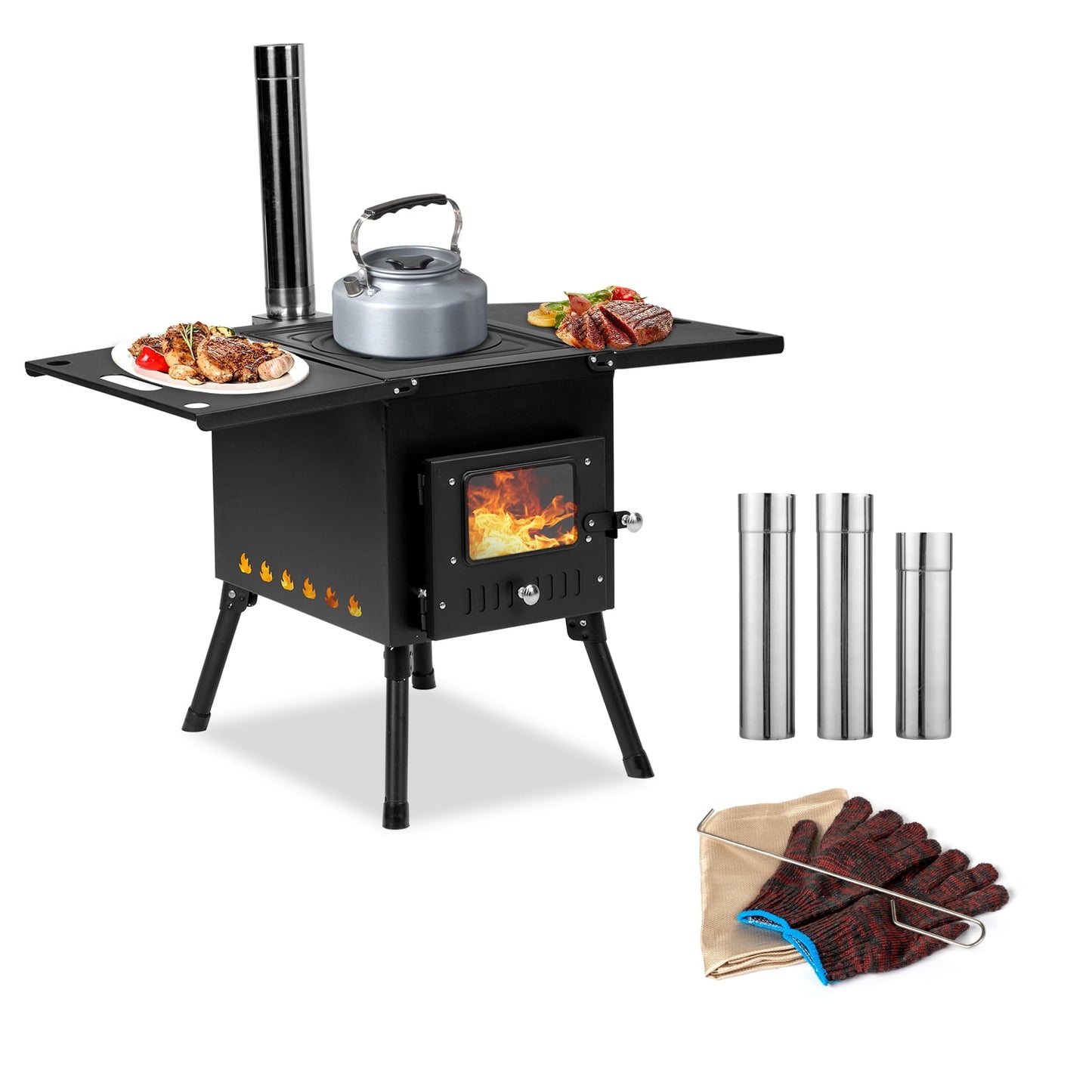 Ktaxon Camp Wood Stove Wood Burning Stoves Portable with Chimney Pipes Camping Stove for Outdoor (Black)