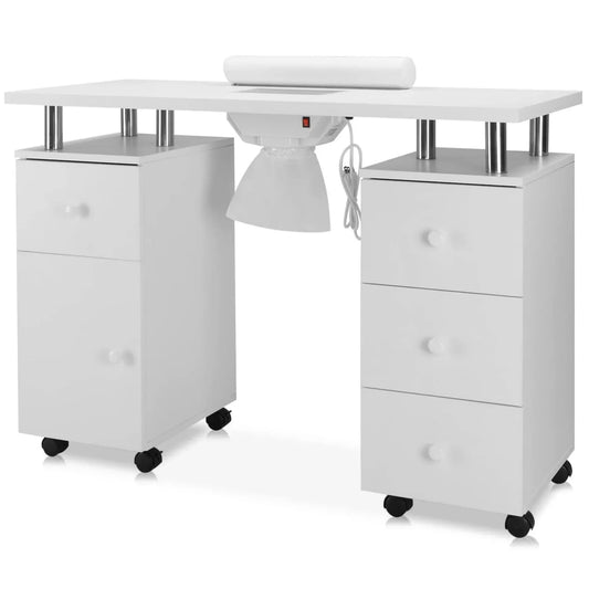 Ktaxon Nail Table Storage Station with 4 Drawers, Lockable Wheels, White