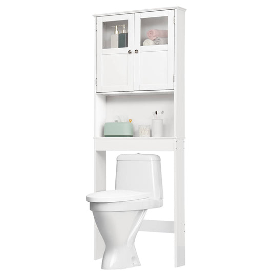 Ktaxon Over the Toilet Bathroom Storage Cabinet Space Saver with 2 Doors and 3 Storage Shelves, White Finish