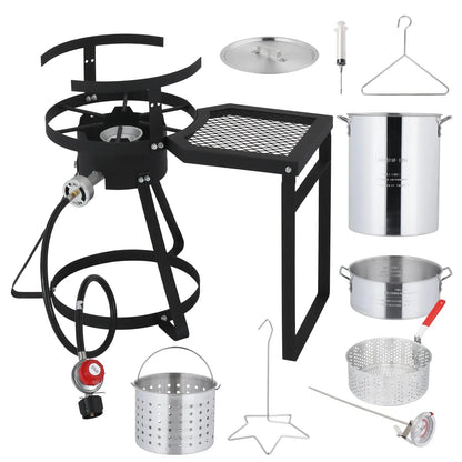 Ktaxon Propane Outdoor Fryer Kit Aluminum Frying/Boiling Turkey Fryer Pot 30QT 4 Piece Set with Side Table