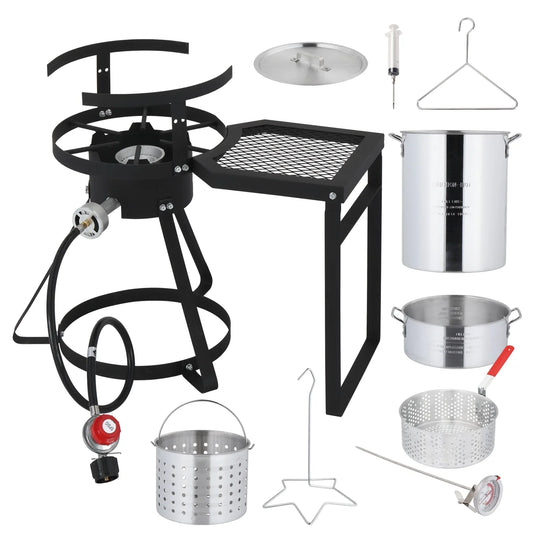 Ktaxon Propane Outdoor Fryer Kit Aluminum Frying/Boiling Turkey Fryer Pot 30QT 4 Piece Set with Side Table