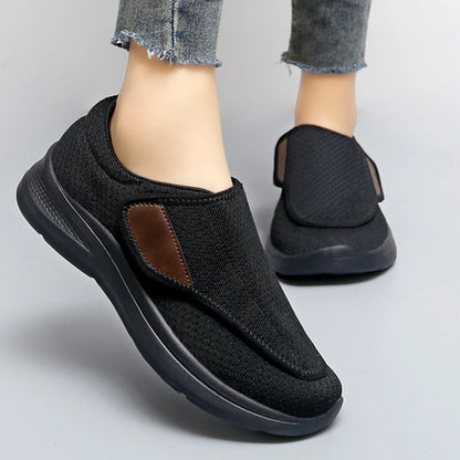 LASUDRAA Diabetic Adjustable Women Shoes Lightweight Velcro Sneakers for Swollen feet Black Size 9