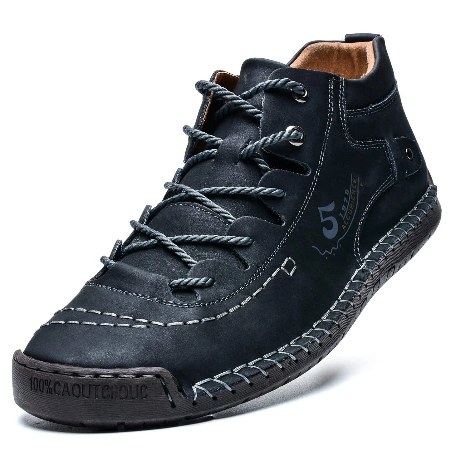 LASUDRAA Mens Shoes Casual Leather Ankle Boots Slip on Lightweight Mid Top Walking Loafers Shoes