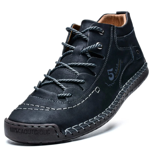 LASUDRAA Mens Shoes Casual Leather Ankle Boots Slip on Lightweight Mid Top Walking Loafers Shoes